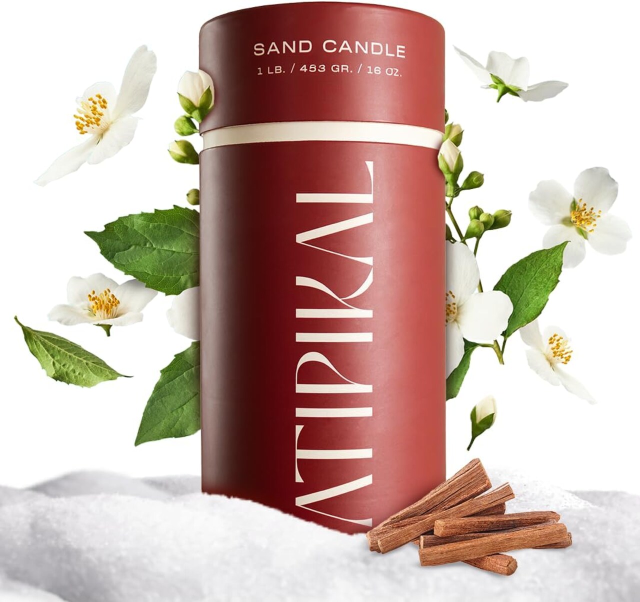 Sand Candle 1.1Lb- Saldalwood Jasmine Scented Pearled Candle with 30 Wicks up to 120 Hours Burning time, Luxury Long Lasting Pearled Candle Making kit with Wick